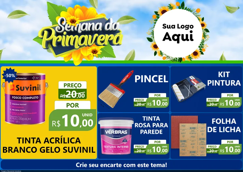 Modelo de Encarte para Encarte A4 Horizontal com o tema Semana da Primavera para Tintas e Ferramentas