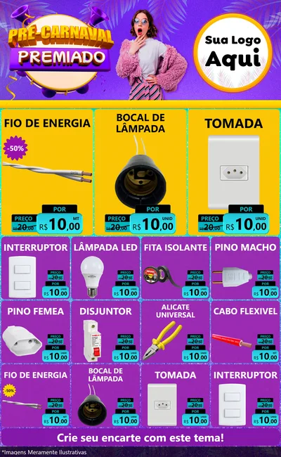 Modelo de Encarte para Encarte Grande com o tema Pré-Carnaval Premiado para Materiais Elétricos
