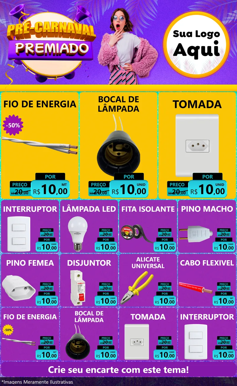 Modelo de Encarte para Encarte Grande com o tema Pré-Carnaval Premiado para Materiais Elétricos