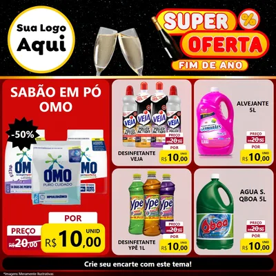 Modelo de Rede Social para Feed Facebook com o tema Super Oferta Fim de Ano para Produtos de Limpeza