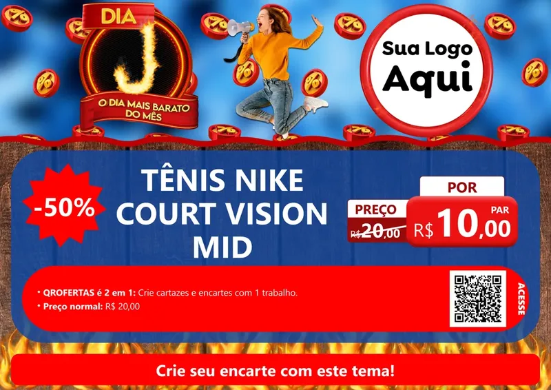 Modelo de Cartaz para Cartaz A4 Horizontal com o tema Dia J - O Dia Mais Barato Do Mês para Calçados