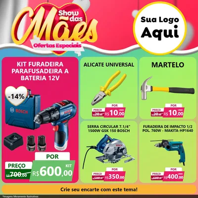 Modelo de Rede Social para Feed Facebook com o tema Show das Mães - Ofertas Especiais para Maquinas e Ferramentas