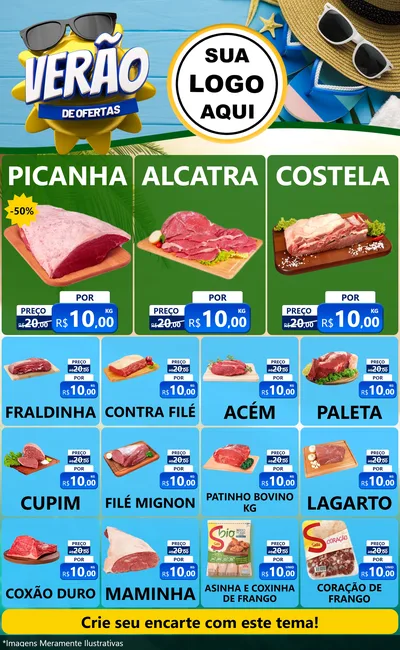 Modelo de Encarte para Encarte Grande com o tema Verão de Ofertas para Açougue