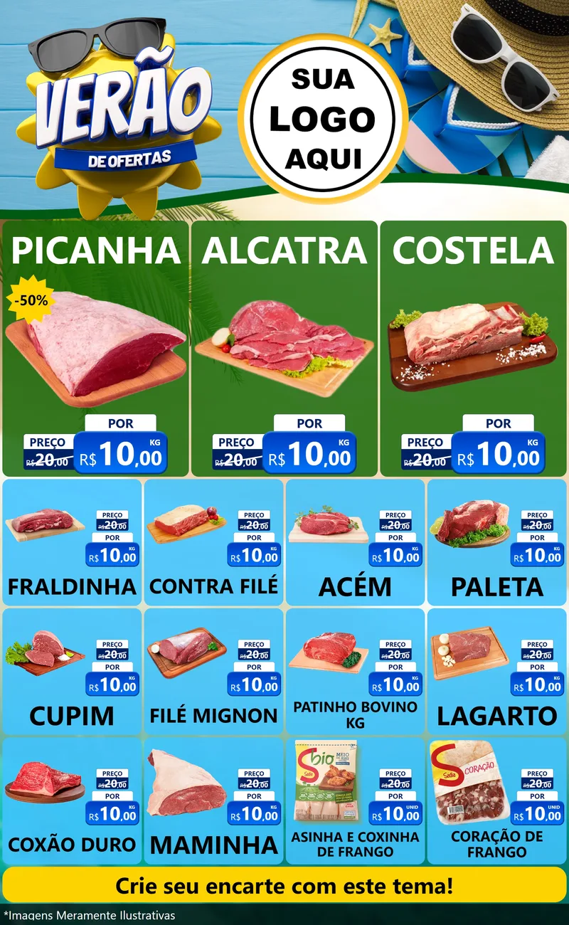 Modelo de Encarte para Encarte Grande com o tema Verão de Ofertas para Açougue