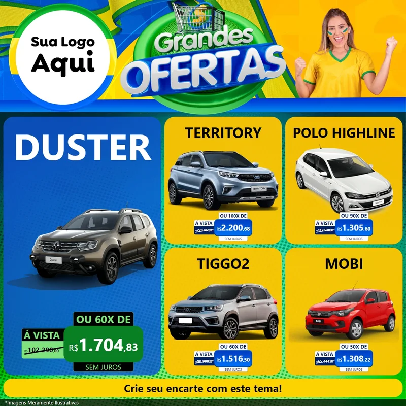 Modelo de Rede Social para Feed Facebook com o tema Grandes Ofertas para Concessionaria de Carros