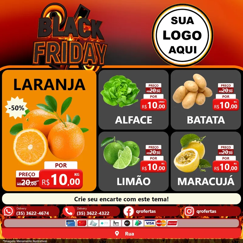Modelo de Rede Social para Feed Facebook com o tema Black Friday para Hortifrúti