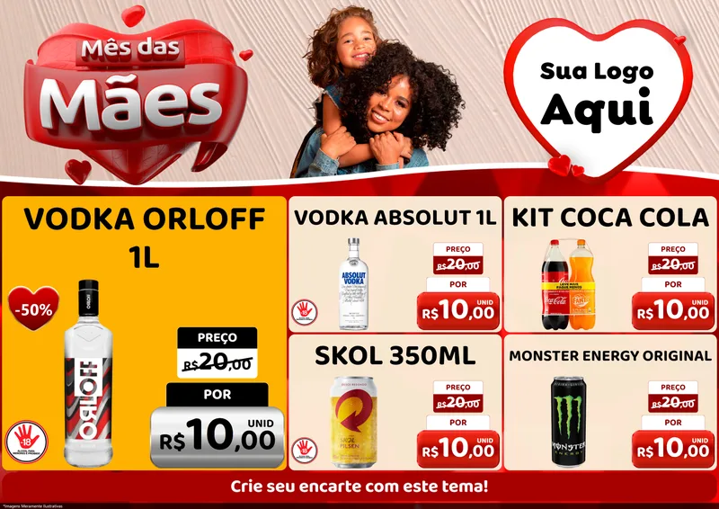 Modelo de Encarte para Encarte A4 Horizontal com o tema Mês das Mães para Distribuidora de bebidas