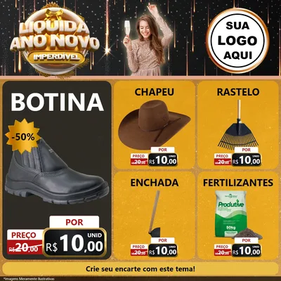 Modelo de Rede Social para Feed Facebook com o tema Liquida Ano Novo Imperdível para Agropecuária