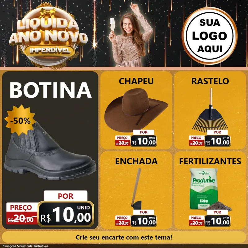 Modelo de Rede Social para Feed Facebook com o tema Liquida Ano Novo Imperdível para Agropecuária