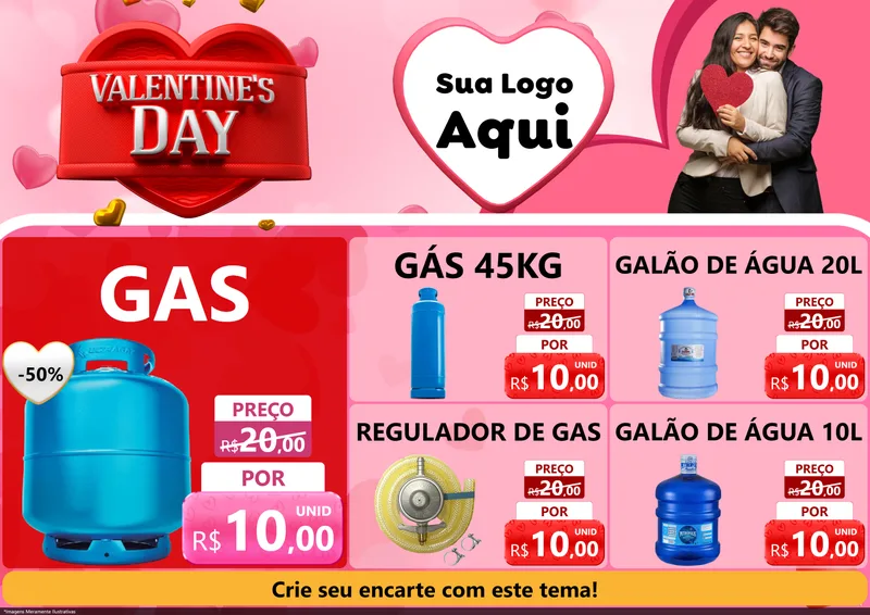 Modelo de Encarte para Encarte A4 Horizontal com o tema Valentine's Day para Água e gás
