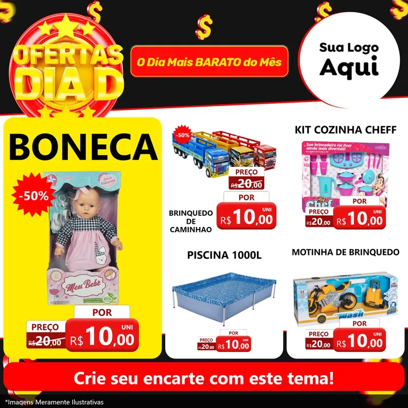 Modelo de Rede Social para Feed Facebook com o tema Dia D para Brinquedos