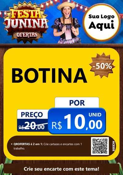 Modelo de Cartaz para Cartaz A4 Vertical com o tema Festa Junina Ofertas para Agropecuária