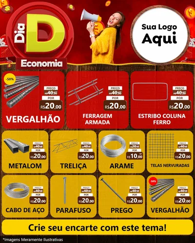 Modelo de Rede Social para Feed Instagram com o tema Dia D Economia para Ferragens