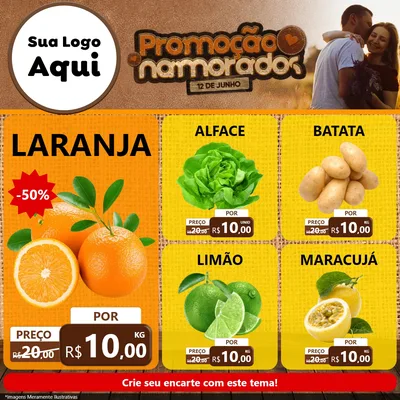 Modelo de Rede Social para Feed Facebook com o tema Promoção Namorados para Hortifrúti