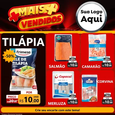 Modelo de Rede Social para Feed Facebook com o tema Mais Vendidos para Peixaria