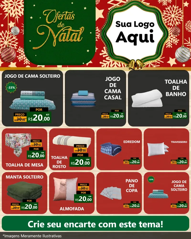 Modelo de Rede Social para Feed Instagram com o tema Natal de Ofertas para Cama, Mesa e Banho