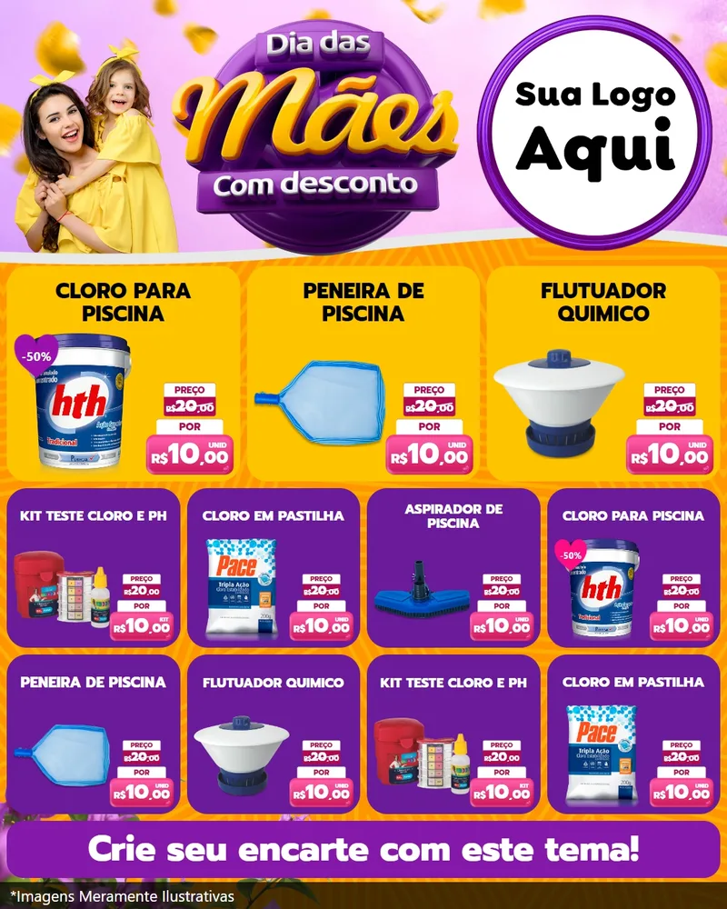 Modelo de Rede Social para Feed Instagram com o tema Dia das Mães com Desconto para Produtos para Piscina