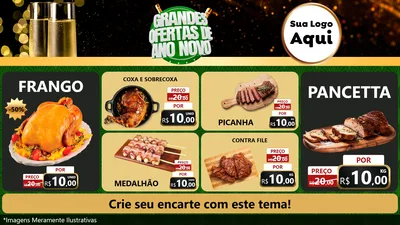 Modelo de TV para TV Horizontal com o tema Grandes Ofertas de Ano Novo para Assados