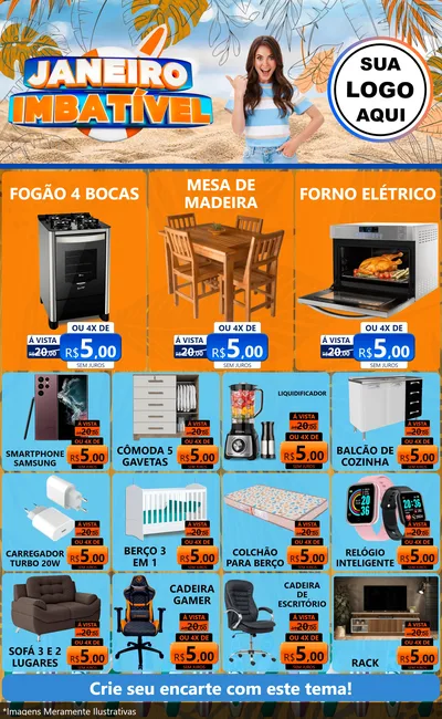 Modelo de Encarte para Encarte Grande com o tema Janeiro Imbatível para Móveis e Eletro