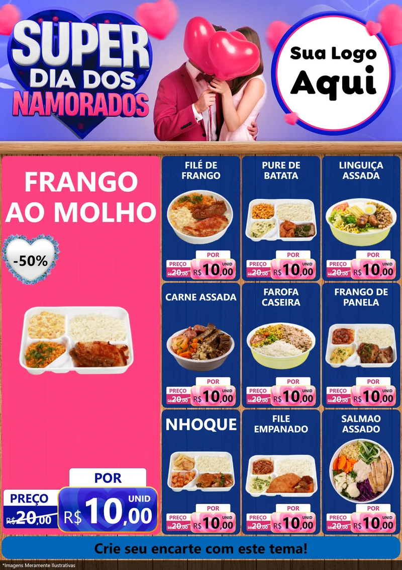 Modelo de Encarte para Encarte A4 Vertical com o tema Super Dia dos Namorados para Restaurante
