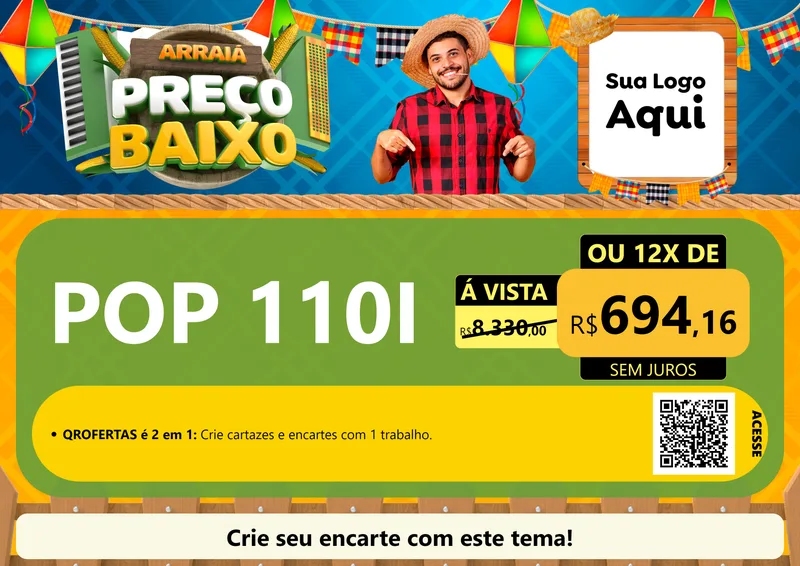 Modelo de Cartaz para Cartaz A4 Horizontal com o tema Arraiá de Preço Baixo - Junina para Concessionaria de Motos