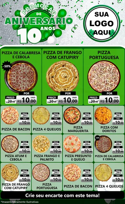 Modelo de Encarte para Encarte Grande com o tema Promoção de Aniversário - 10 Anos para Pizzaria