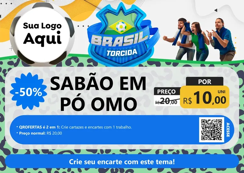 Modelo de Cartaz para Cartaz A4 Horizontal com o tema Brasil Torcida - Copa para Produtos de Limpeza
