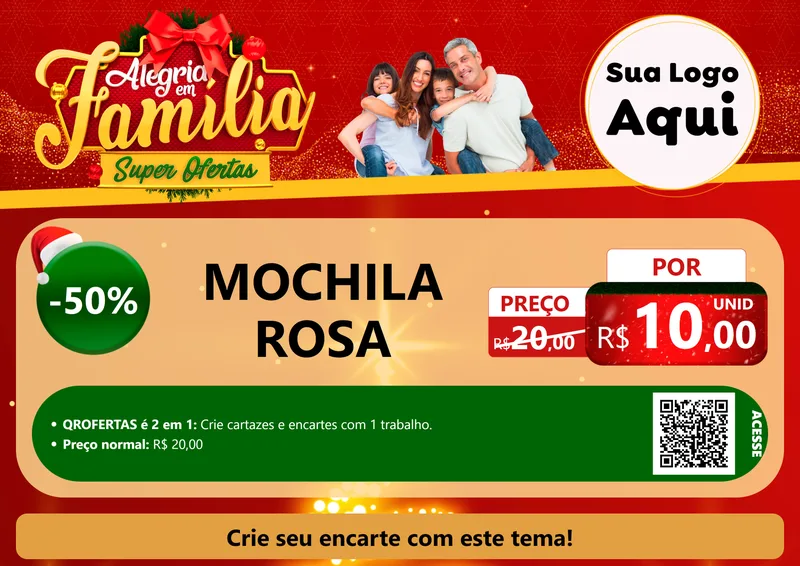 Modelo de Cartaz para Cartaz A4 Horizontal com o tema Alegria em Família Super Ofertas - Natal para Papelaria