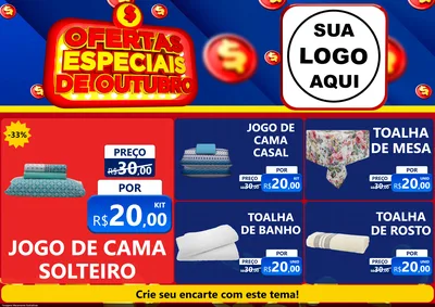 Modelo de Encarte para Encarte A4 Horizontal com o tema Ofertas Especiais de Outubro para Cama, Mesa e Banho