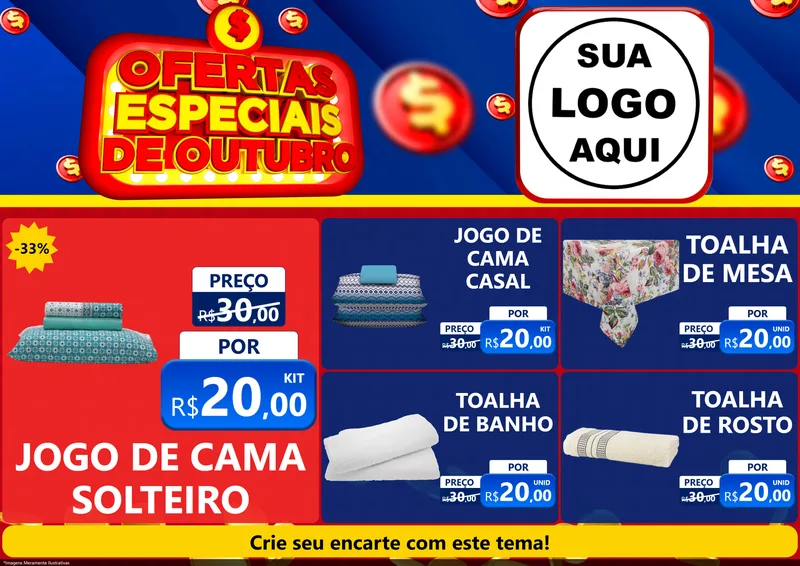 Modelo de Encarte para Encarte A4 Horizontal com o tema Ofertas Especiais de Outubro para Cama, Mesa e Banho
