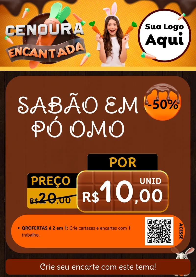 Modelo de Cartaz para Cartaz A4 Vertical com o tema Cenoura Encantada - Páscoa para Produtos de Limpeza