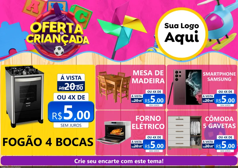 Modelo de Encarte para Encarte A4 Horizontal com o tema Oferta da Criançada para Móveis e Eletro