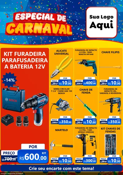 Modelo de Encarte para Encarte A4 Vertical com o tema Especial de Carnaval para Maquinas e Ferramentas