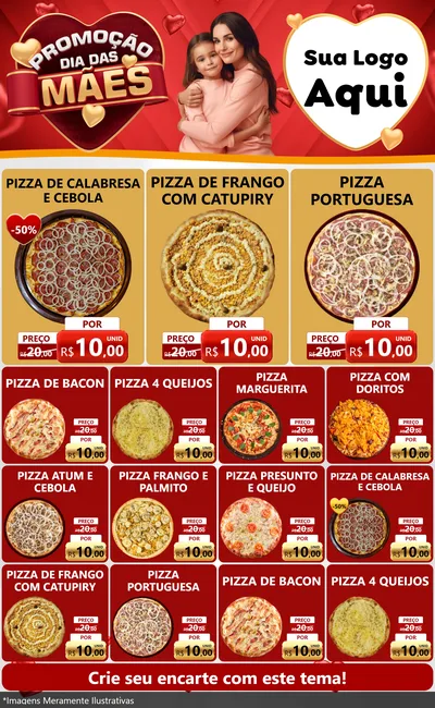 Modelo de Encarte para Encarte Grande com o tema Promoção Dia das Mães para Pizzaria