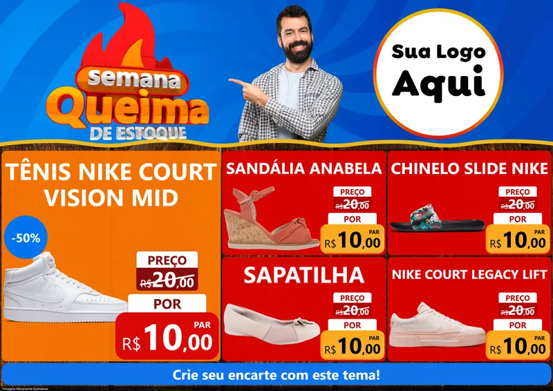 Modelo de Encarte para Encarte A4 Horizontal com o tema Semana Queima de Estoque para Calçados