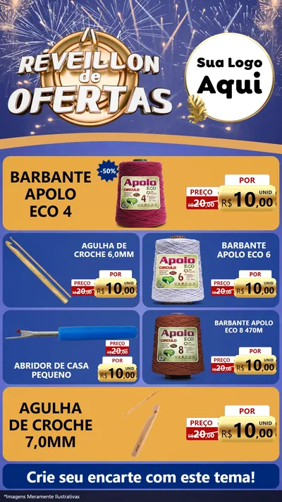 Modelo de TV para TV Vertical com o tema Réveillon de Ofertas para Armarinho e Aviamentos