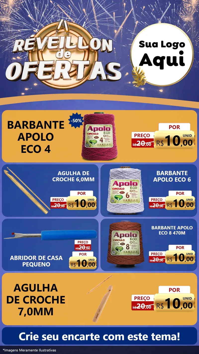 Modelo de TV para TV Vertical com o tema Réveillon de Ofertas para Armarinho e Aviamentos