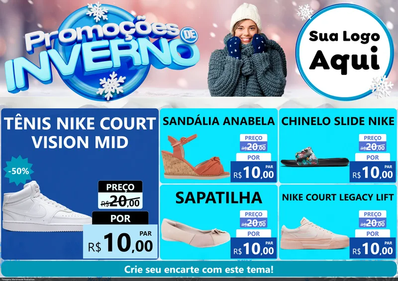 Modelo de Encarte para Encarte A4 Horizontal com o tema Promoções de Inverno para Calçados