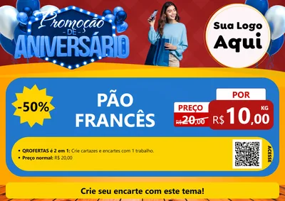 Modelo de Cartaz para Cartaz A4 Horizontal com o tema Promoção de Aniversário para Padaria