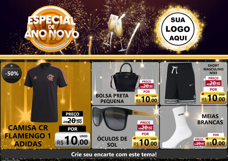 Modelo de Encarte para Encarte A4 Horizontal com o tema Especial de Ano Novo para Roupas e acessórios