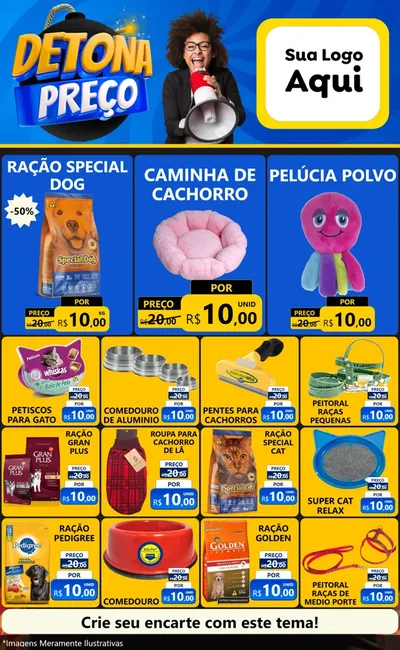 Modelo de Encarte para Encarte Grande com o tema Detona Preços para Pet Shop