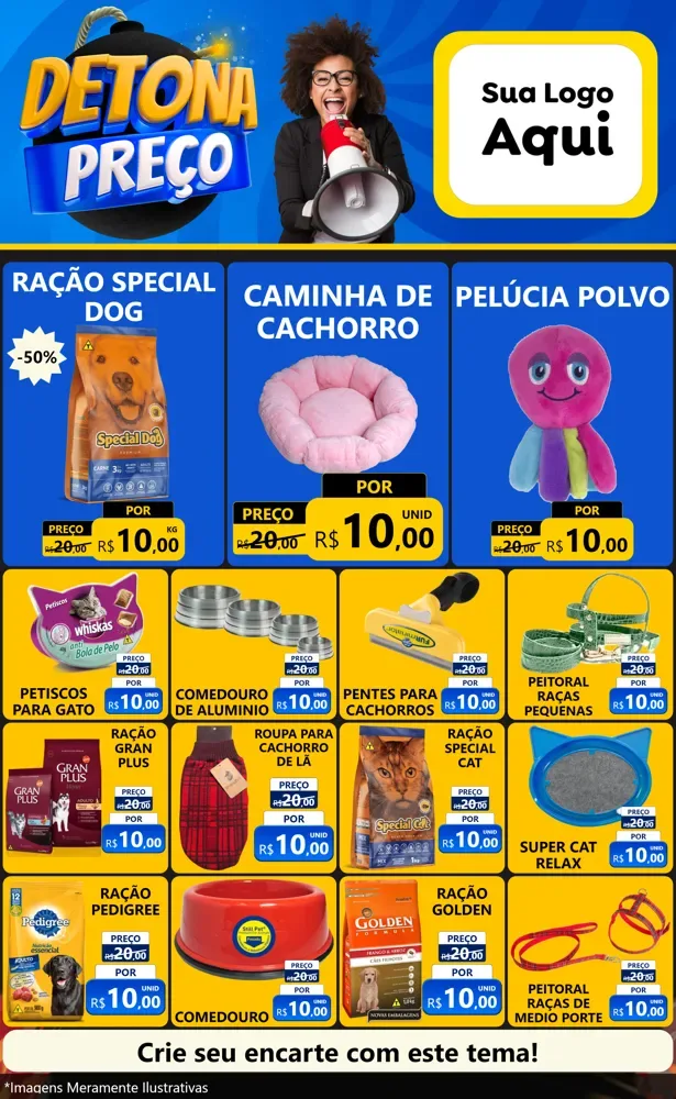 Modelo de Encarte para Encarte Grande com o tema Detona Preços para Pet Shop