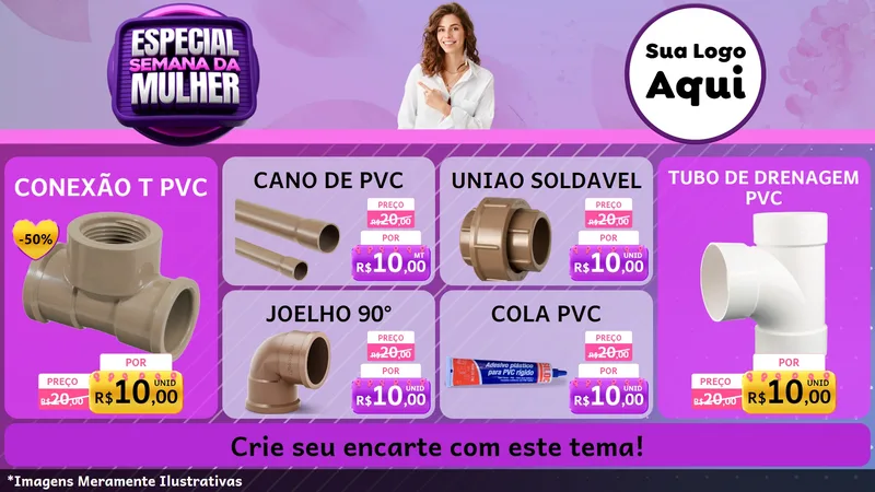 Modelo de TV para TV Horizontal com o tema Especial Semana da Mulher para Tubos e conexões