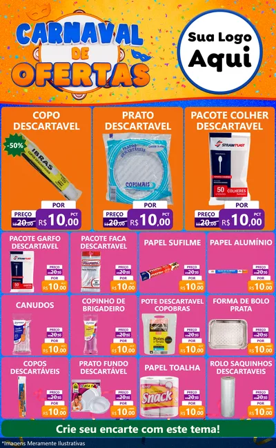 Modelo de Encarte para Encarte Grande com o tema Carnaval de Ofertas para Embalagens