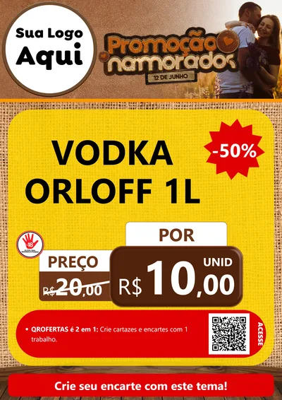 Modelo de Cartaz para Cartaz A4 Vertical com o tema Promoção Namorados para Distribuidora de bebidas