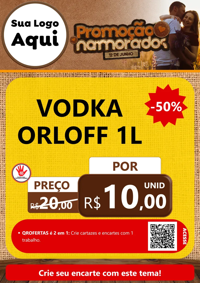Modelo de Cartaz para Cartaz A4 Vertical com o tema Promoção Namorados para Distribuidora de bebidas