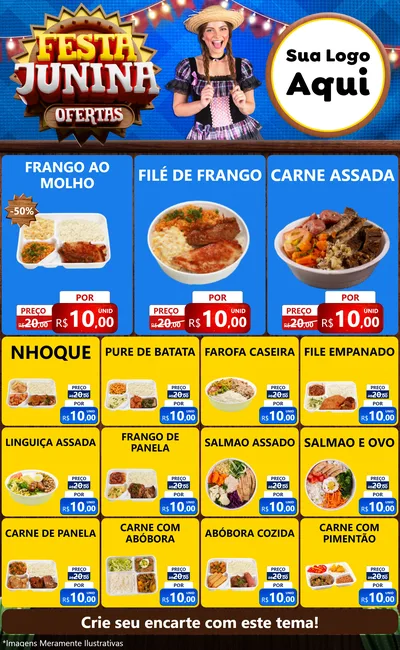 Modelo de Encarte para Encarte Grande com o tema Festa Junina Ofertas para Restaurante