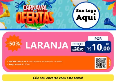 Modelo de Cartaz para Cartaz A4 Horizontal com o tema Carnaval de Ofertas para Hortifrúti