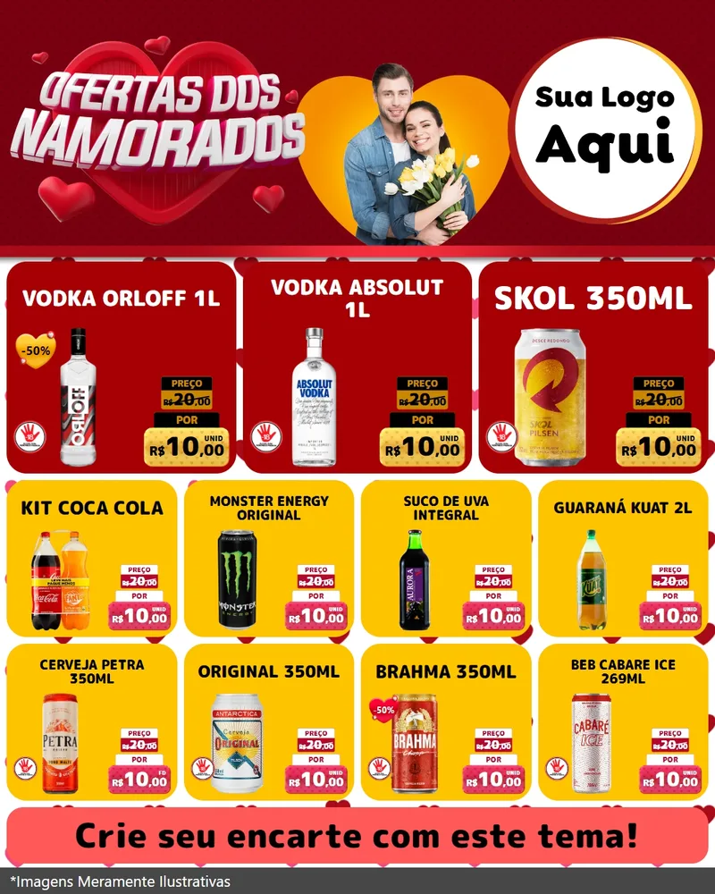 Modelo de Rede Social para Feed Instagram com o tema Ofertas Dos Namorados para Distribuidora de bebidas