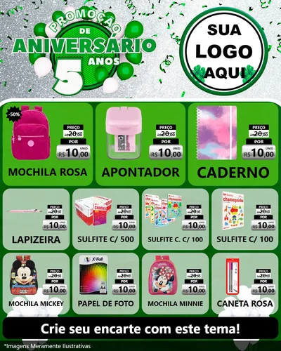 Modelo de Rede Social para Feed Instagram com o tema Promoção de Aniversário - 5 Anos para Papelaria
